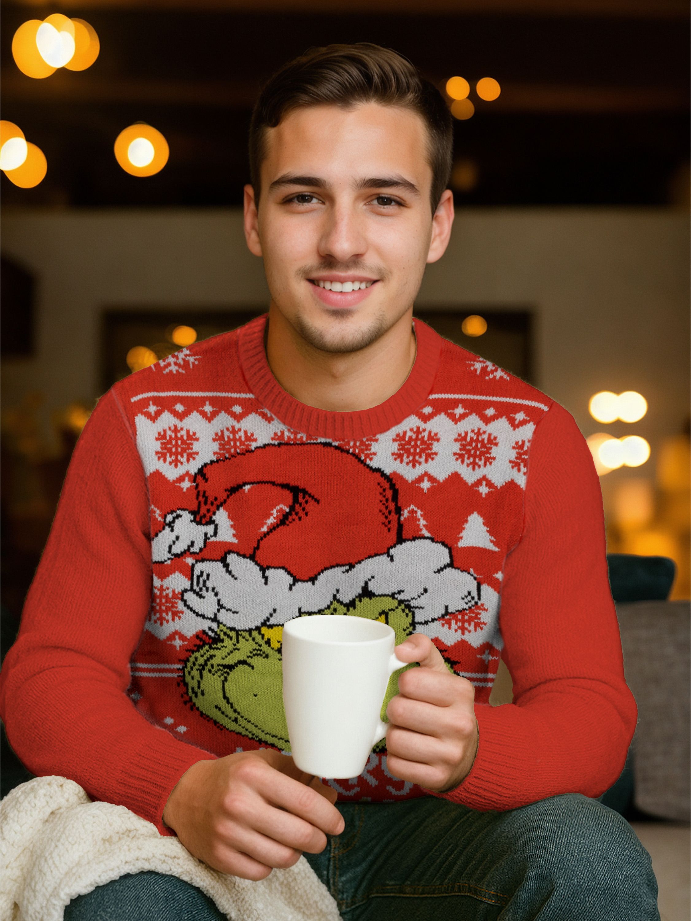 The Grinch Weihnachtspullover Unisex Merry Grinchmas Winter Strick  Pullover Sweatshirt Ugly Christmas Sweater Weihnachten für Herren Damen  Rot