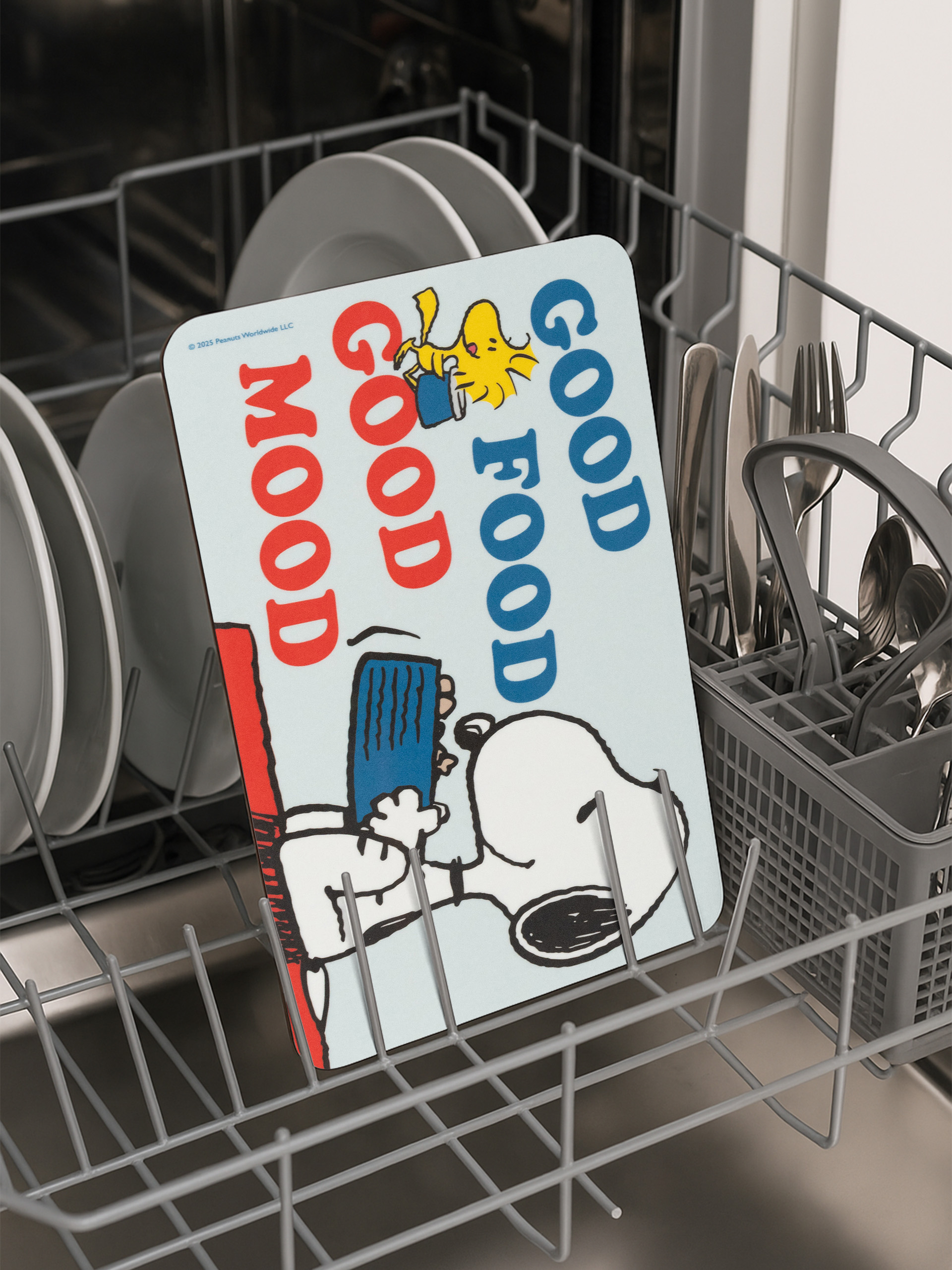 The Peanuts Snoopy Brettchen - Kuss Smak! Frühstücksbrettchen Schneidebrettchen aus Resopal Blau
