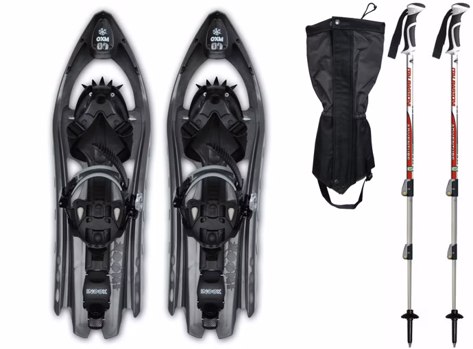[Paket] Schneeschuhe OXM Herren + DLS Stöcke + Gamaschen Inook