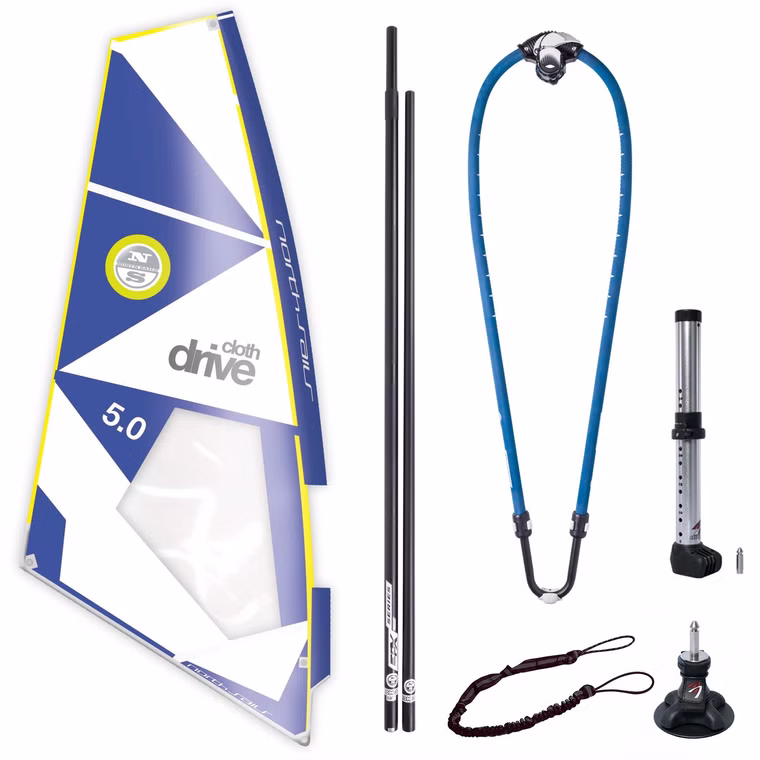 [Paket] Easyride Rig blue Windsurf Segel komplett Set Segel mit Mast und Gabel North Sails 5.0