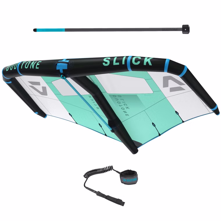 [Paket] Set Slick C13 mint/white/black Foil Wing + Miniboom Platinum + Wrist Leash Duotone 2021 L