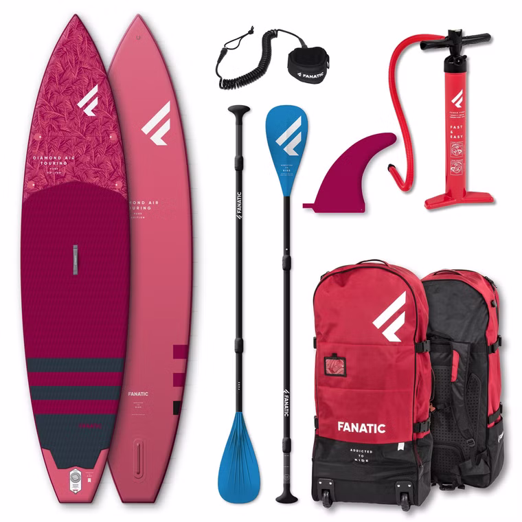 SUP Set Diamond Air Touring Board, Pure Paddel und Leash Fanatic 11'6''