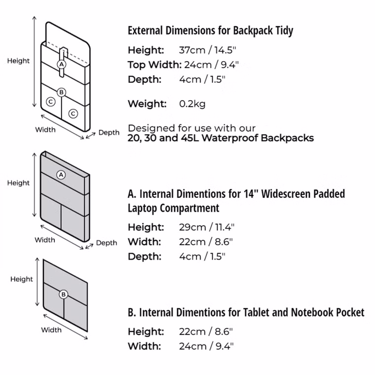 Laptop Tablet Organizer für Rucksäcke Tasche Overboard 2025 M