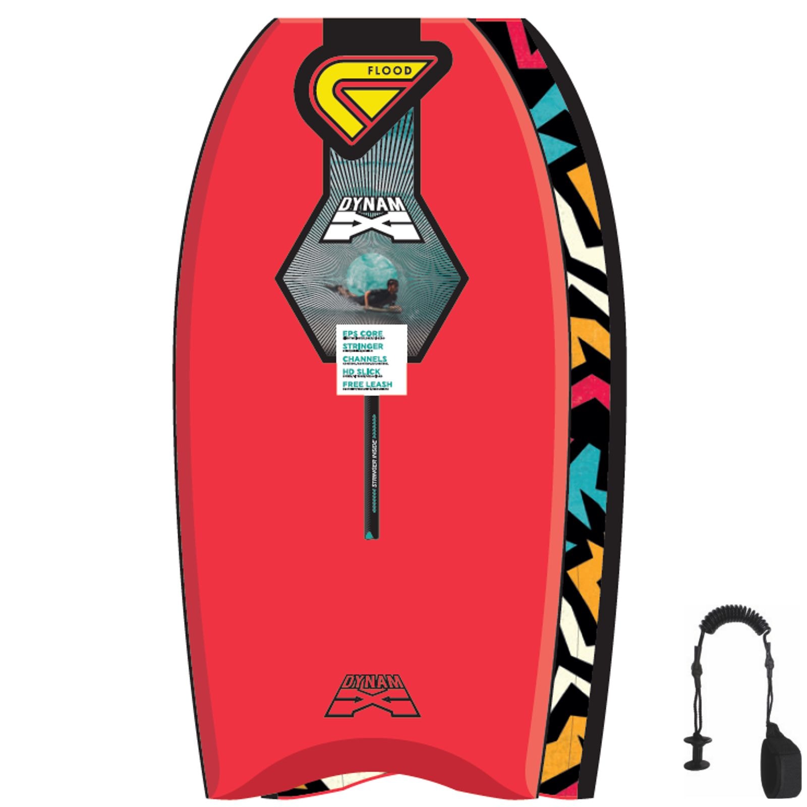 FLOOD Bodyboard Dynamx Stringer 42 Rot Tribal Freizeit Leash