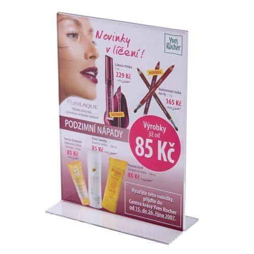 Werbeaufsteller T-Ständer Acryl DIN A7 (Hochformat) (vergrößert)