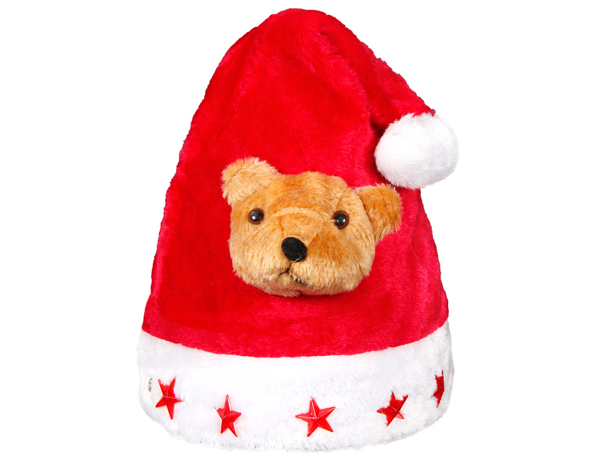 Weihnachtsmütze mit Blinksternen und braunem Bär wm-45a Weihnachtsmütze mit Blinksternen und braunem Bär wm-45a