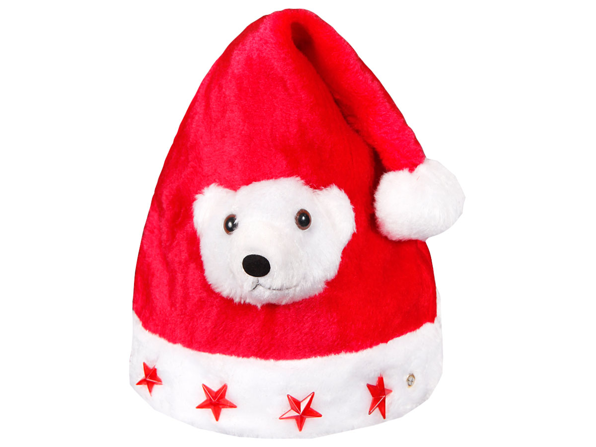Weihnachtsmütze mit Blinksternen und weißem Bär wm-44a Weihnachtsmütze mit Blinksternen und weißem Bär wm-44a