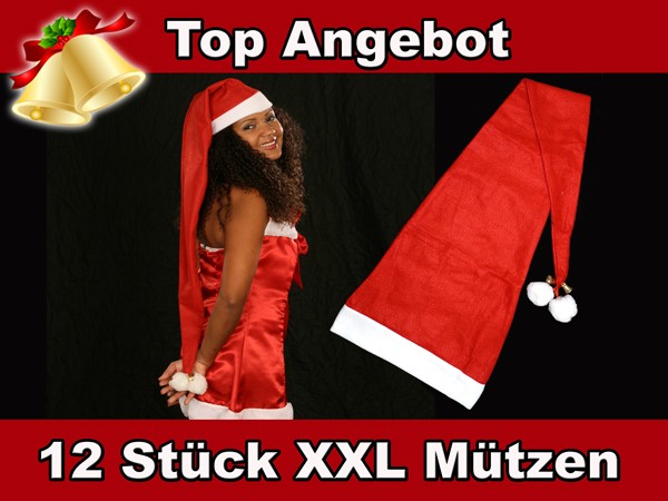 12 Stk. Weihnachtsmütze XXL ca.110 cm lang rot 06 12 Stk. Weihnachtsmütze XXL ca.110 cm lang rot 06