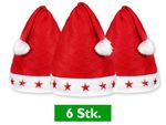 6 Stück Weihnachtsmützen Nikolausmützen Rot mit Leuchtsterne 6 Stück Weihnachtsmützen Nikolausmützen Rot mit Leuchtsterne