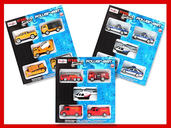 5 Teile MAISTO Fresh Metal Power Set Modellauto 1:60 Sammlerautos Polizei Baustelle Feuerwehr
