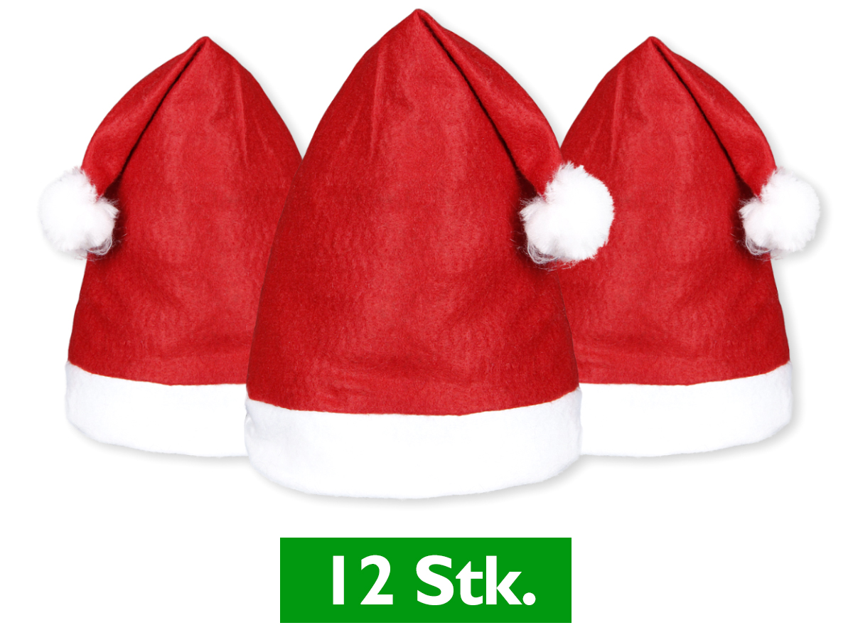 12 Stück Weihnachtsmützen Nikolausmützen mit Bommel 32 12 Stück Weihnachtsmützen Nikolausmützen mit Bommel 32