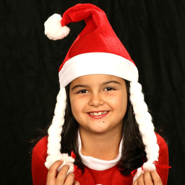 6 Stück Weihnachtsmützen für Kinder mit Zöpfen 08 6 Stück Weihnachtsmützen für Kinder mit Zöpfen 08
