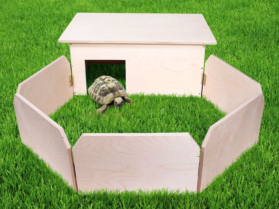 Schildkrötenhaus aus Holz mit Auslauf handgefertigt