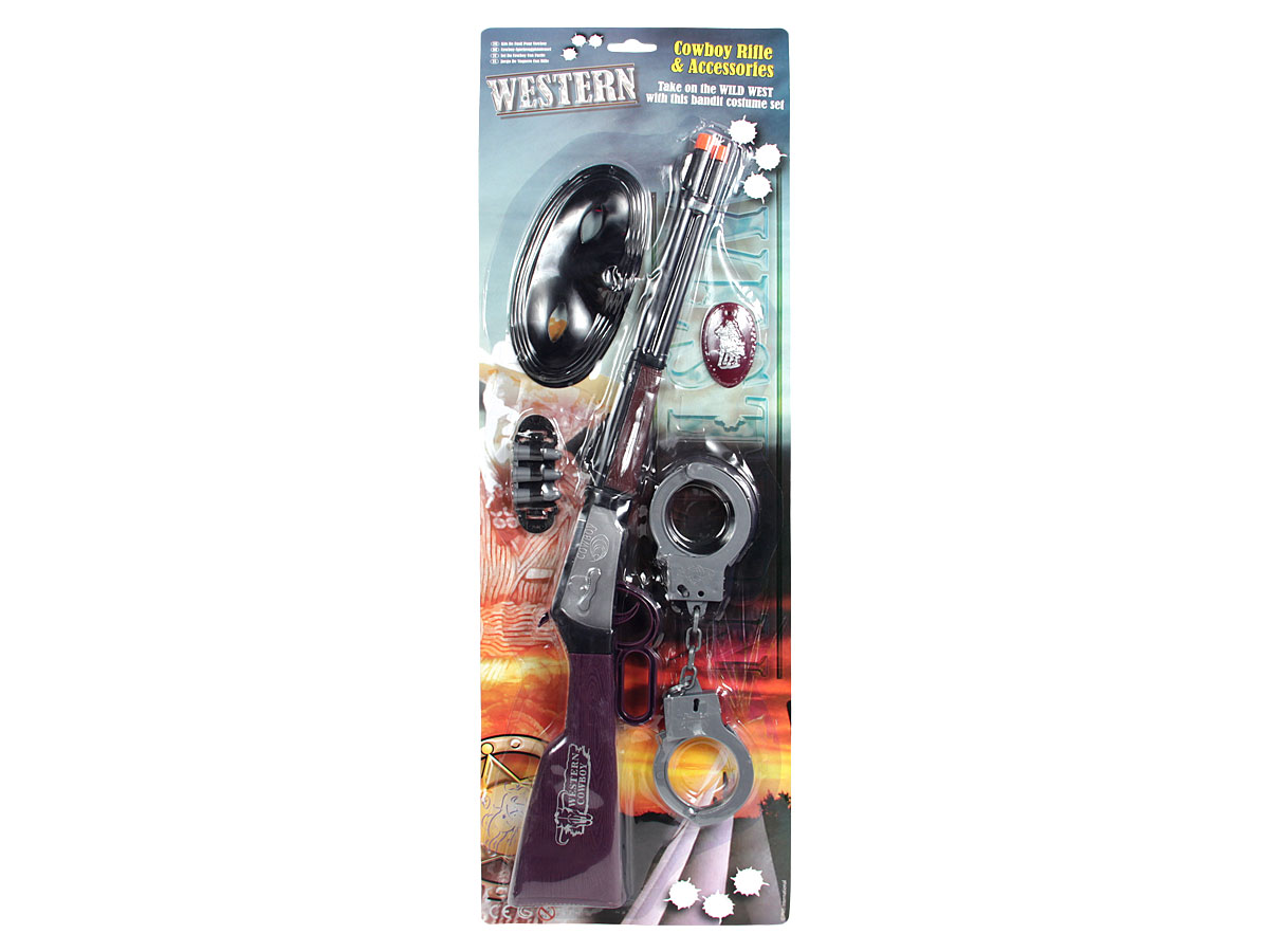 Cowboy Western Set mit Augenmaske Gewehr Handschellen Patronen Emblem von ALSINO P481023 Cowboy Western Set mit Augenmaske Gewehr Handschellen Patronen Emblem von ALSINO P481023