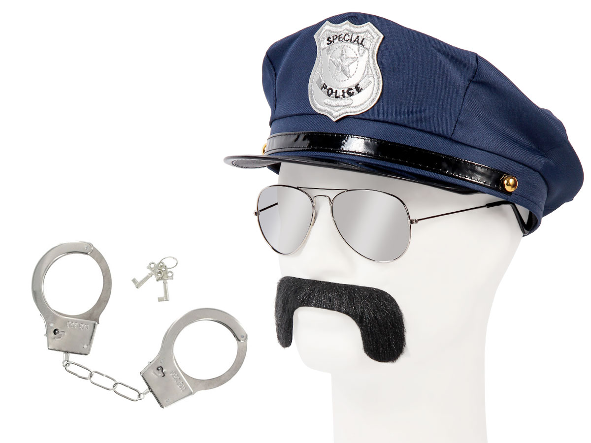 Déguisement policier | Casquette Police Américaine + menottes + Fausse moustache + Lunettes | KV-134 | déguisement soirée déguisée homme femme ambiance spéctacle costumerie theatre Déguisement policier | Casquette Police Américaine + menottes + Fausse moustache + Lunettes | KV-134 | déguisement soirée déguisée homme femme ambiance spéctacle costumerie theatre