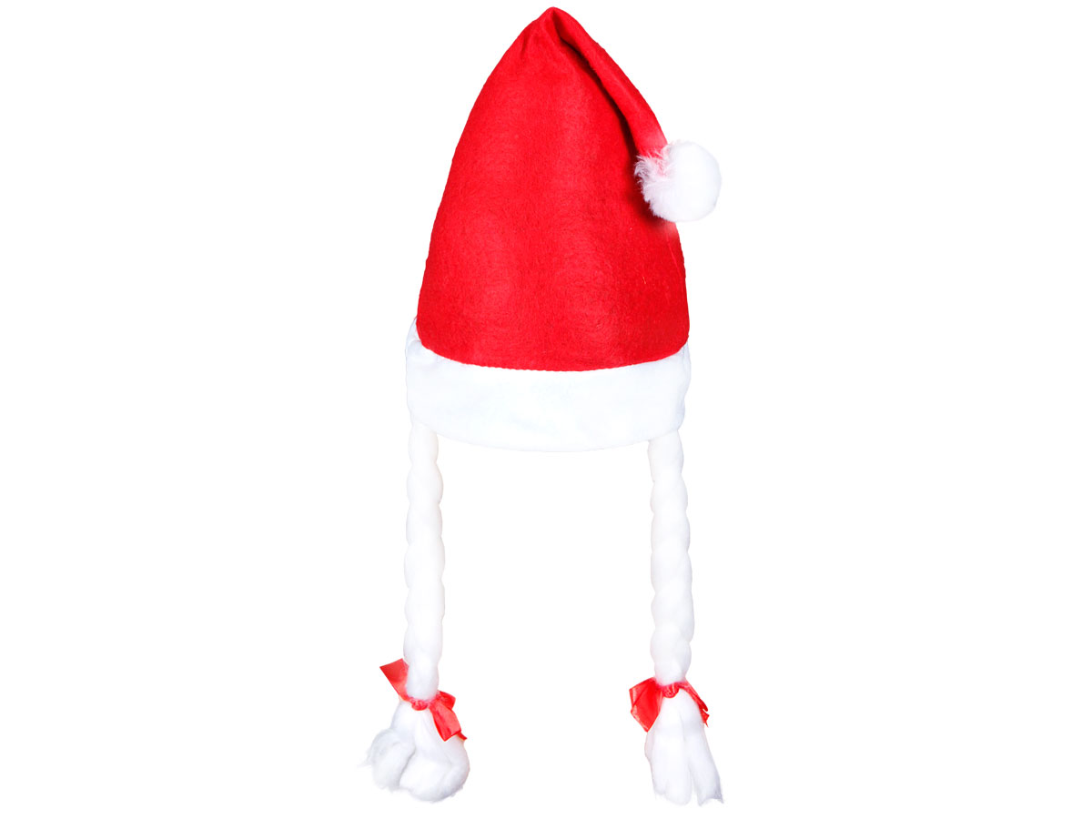 Weihnachtsmütze mit Zopf Nikolausmütze mit Zöpfen rot 07 Weihnachtsmütze mit Zopf Nikolausmütze mit Zöpfen rot 07