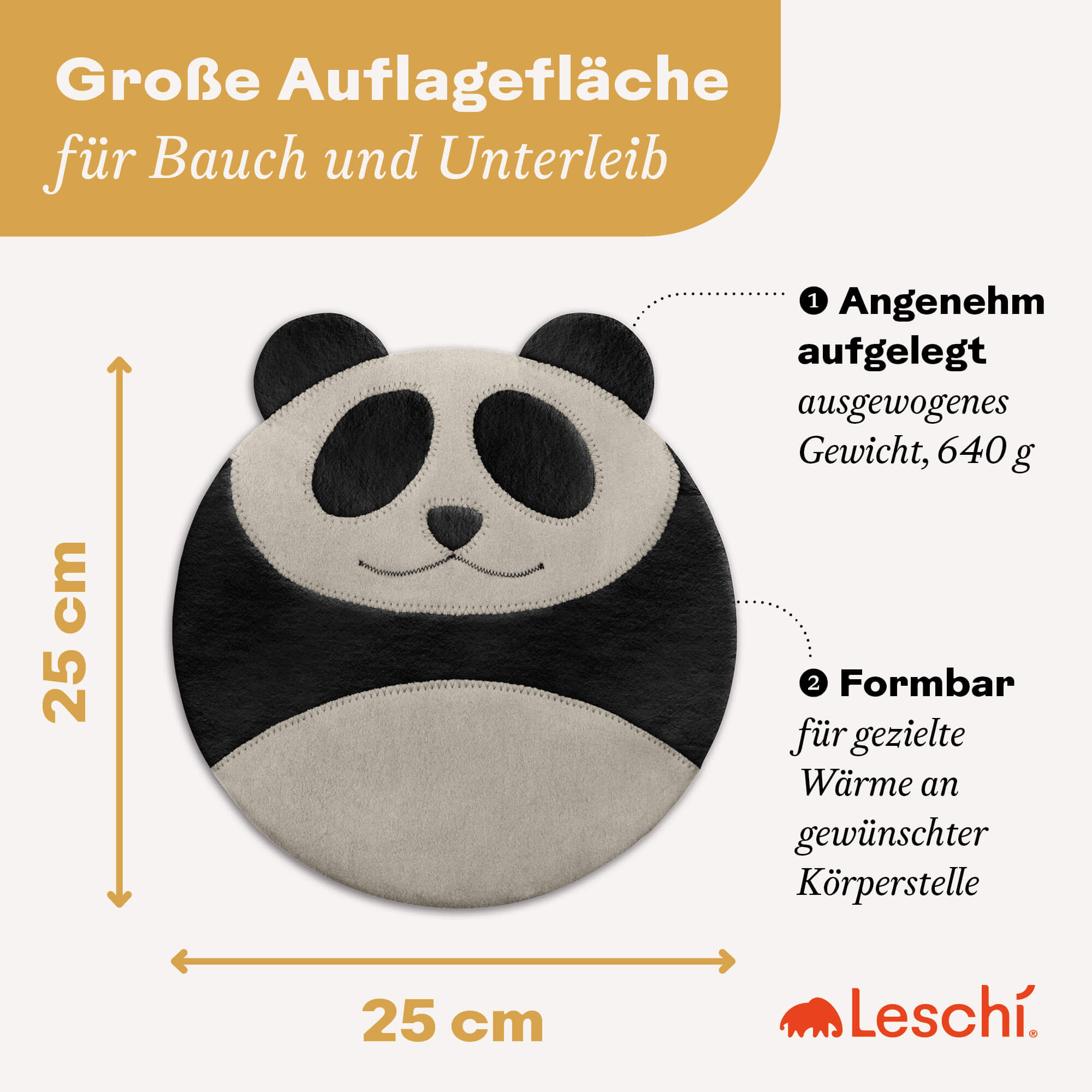 Coussin Chauffant Panda – Noyaux De Cerise, Housse Polyester, Micro-ondes/Four