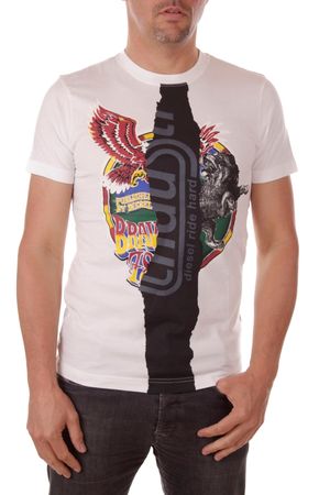 Diesel T-Diego-QB Herren T-Shirt Rundhals Kurzarm Weiß