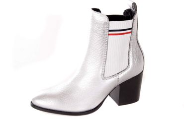 Tommy Hilfiger Damen SOCK SHINY MID HEEL CHELSEA BOOT Stiefeletten Silber #9