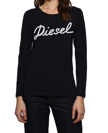 Diesel T-Sily-Simo Maglietta Damen T-Shirt Langarm Schwarz