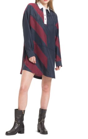 Tommy Hilfiger Damen Icon Rugby Silk Dress L/S Blau-Rot