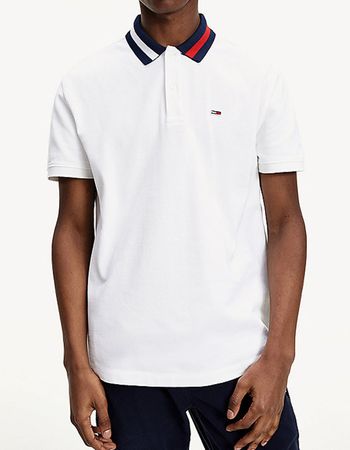 Tommy Jeans Herren Poloshirt TJM FLAG NECK POLO DM0DM06576-YBR Weiss