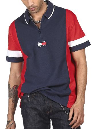 Tommy Jeans Herren Badge Poloshirt RLX ZIP COLORBLOCK DM0DM10919-C87 Dunkelblau