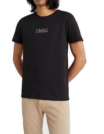 Tommy Hilfiger Herren SQUARE LOGO TEE T-Shirt Kurzarm Schwarz