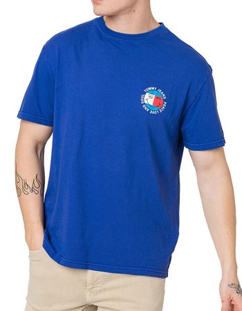 Tommy Jeans Herren TJM PLUS PEACE SMILE T-Shirt Kurzarm Blau