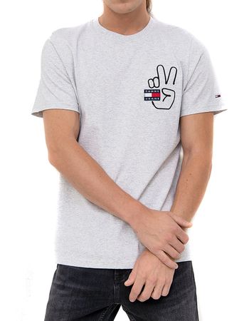 Tommy Jeans Herren TJM T-Shirts TJM PEACE BADGE GRAP T-Shirt Kurzarm Grau