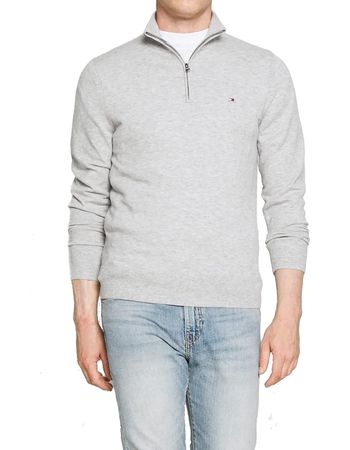 Tommy Hilfiger Herren Pullover Halfzip EXTRAFINE SOFT WOOL Grau