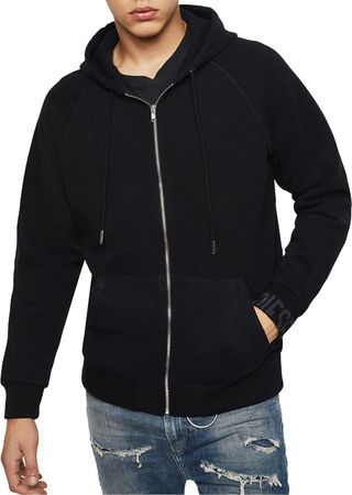 Diesel Herren "S-Ergey" Sweatjacke Kapuzenjacke mit Waffelprint Schwarz