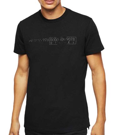 Diesel "T-Diego-Slits-J6 Maglietta" T-Shirt Rundhals Kurzarm Schwarz