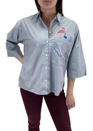 Diesel C-Walsh Shirt Damen Bluse 3/4 Arm Hellblau