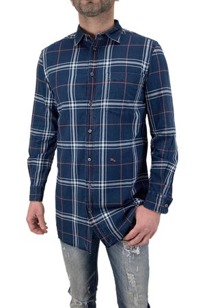 Diesel S-Daimen Camicia Herren Hemd Karohemd Langarm Blau