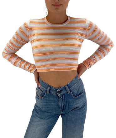 Diesel Black Gold Turalt Top Damen Langarmshirt Bauchfrei Orange