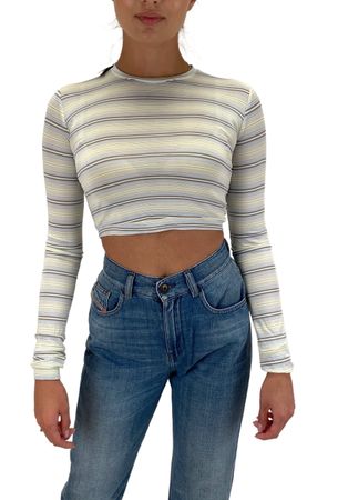 Diesel Black Gold Turalt Top Damen Langarmshirt Bauchfrei Hellgrau