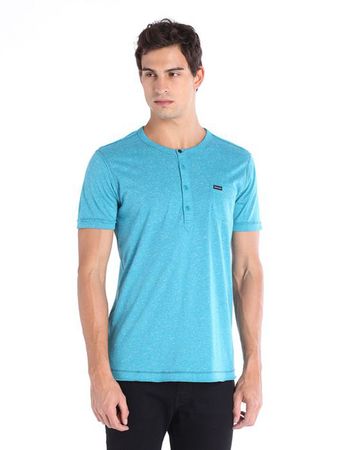 Diesel T-Cosme 8ET Herren T-Shirt Rundhals Knopfleiste Kurzarm Türkis