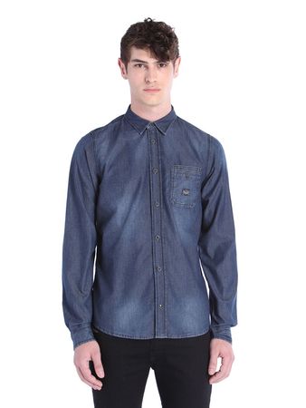 Diesel Shrob 0IAEX  Herren Hemd Jeanslook Blau