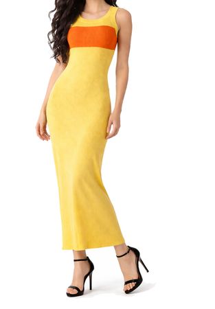 Diesel M-CRESP ABITO Damen Kleid Maxikleid Gelb