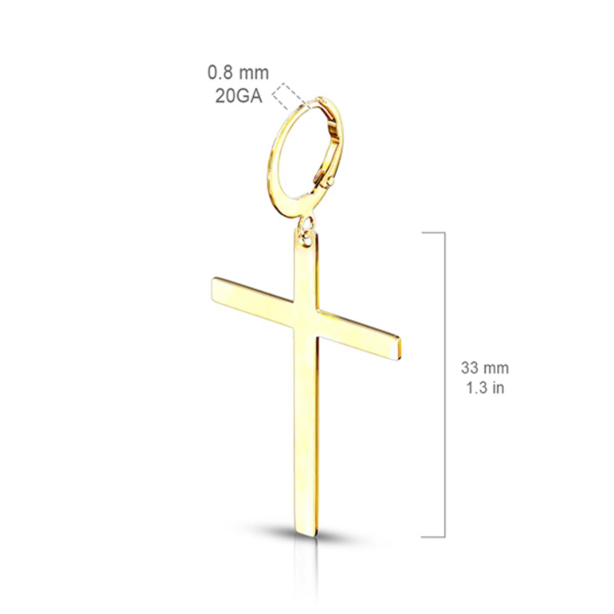 Kreuz Creolen: Edelstahl Ohrringe, Farbe:Gold