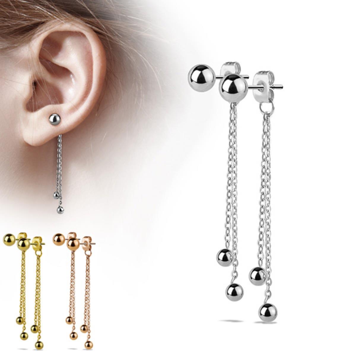 Ohrringe Vorne und Hinten lang: Kugel Ohrstecker Ohrhänger mit