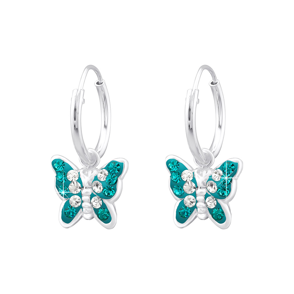 | Schmetterling günstig Silber mit Kristallen Kinder Ohrringe kaufen Creolen online 925 Schmuck