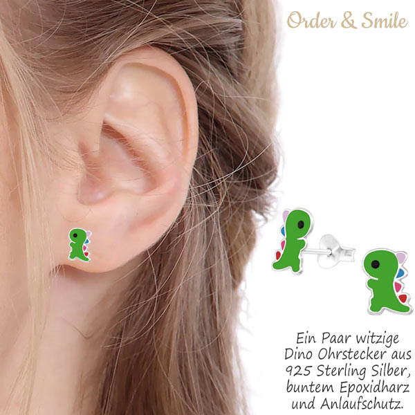 Laimons Oorstekers voor meisjes, kindersieraden, dinosaurus, dino, reptiel, tyrannosaurus, Rex, 9 mm, geoxideerd van 925 sterling zilver, Zilver