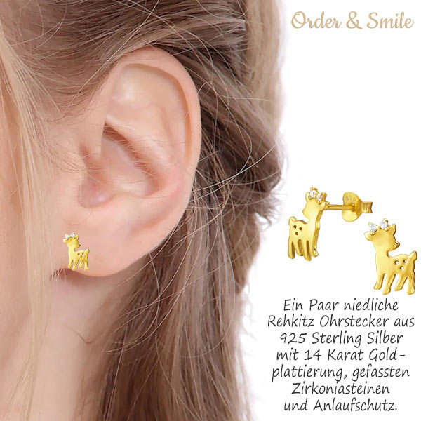 Ohrstecker Rehkitz: 925 Silber Ohrringe Kinder gold Schmuck