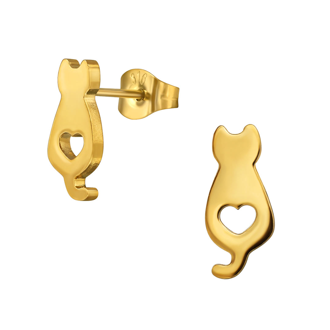 Kinder Ohrstecker Ohrringe Katze Katzen Kätzchen 8 Mm
