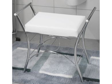 Badhocker 50 Plus Metall verchromt mit Armlehnen Sitz weiß gepolstert