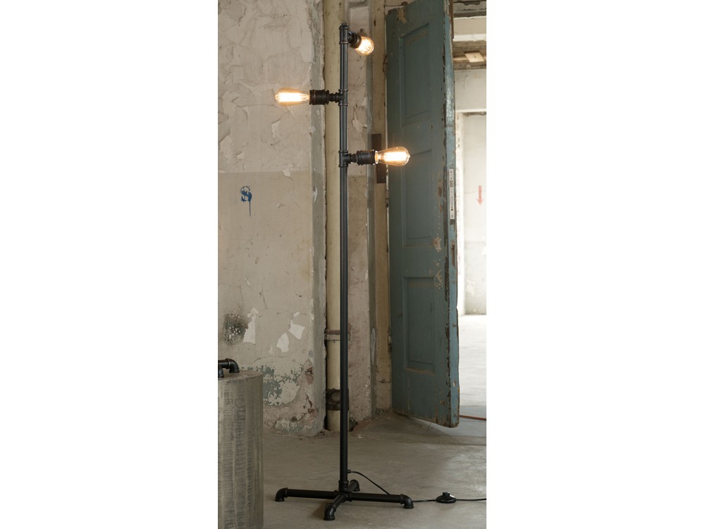 Stehlampe Industrie Design 3 Flammig Metall Schwarz Lampen Stehlampe Industrie Design 3 Flammig Metall Schwarz