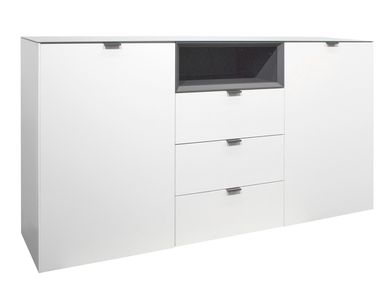 Sideboard Highboard Anrichte weiß Lack mat mit anthrazit 177x97 Micelli