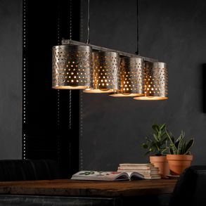 Esstischlampe Hängelampe Metall gelocht 4 flammig nickelfarben antik